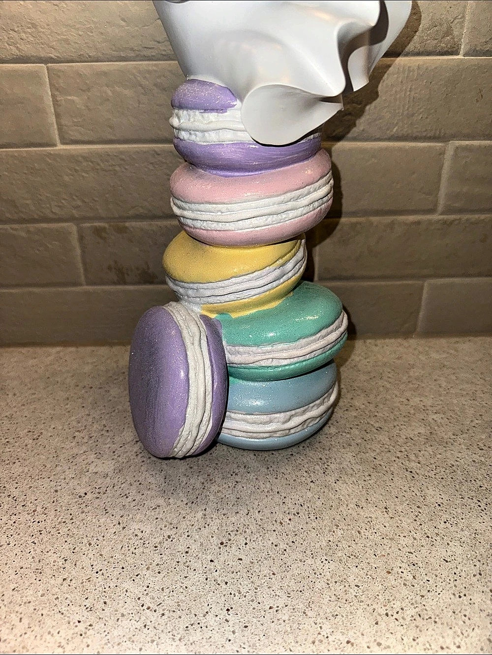 Halloween Ghost with Pink Bow a top Pastel Glitter Macaron Stack Figurine - Picture 7 of 8